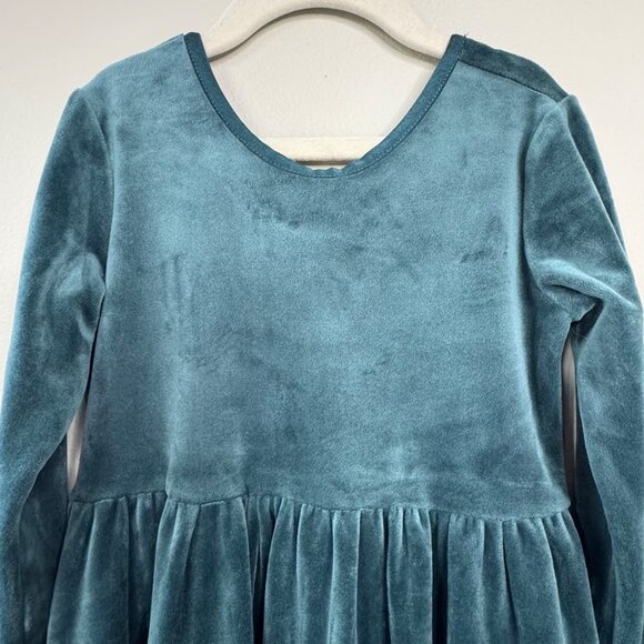 HANNA ANDERSSON Super Soft Skater Dress Girls 6-7 120 Juniper Green Velour Xmas - Picture 3 of 9